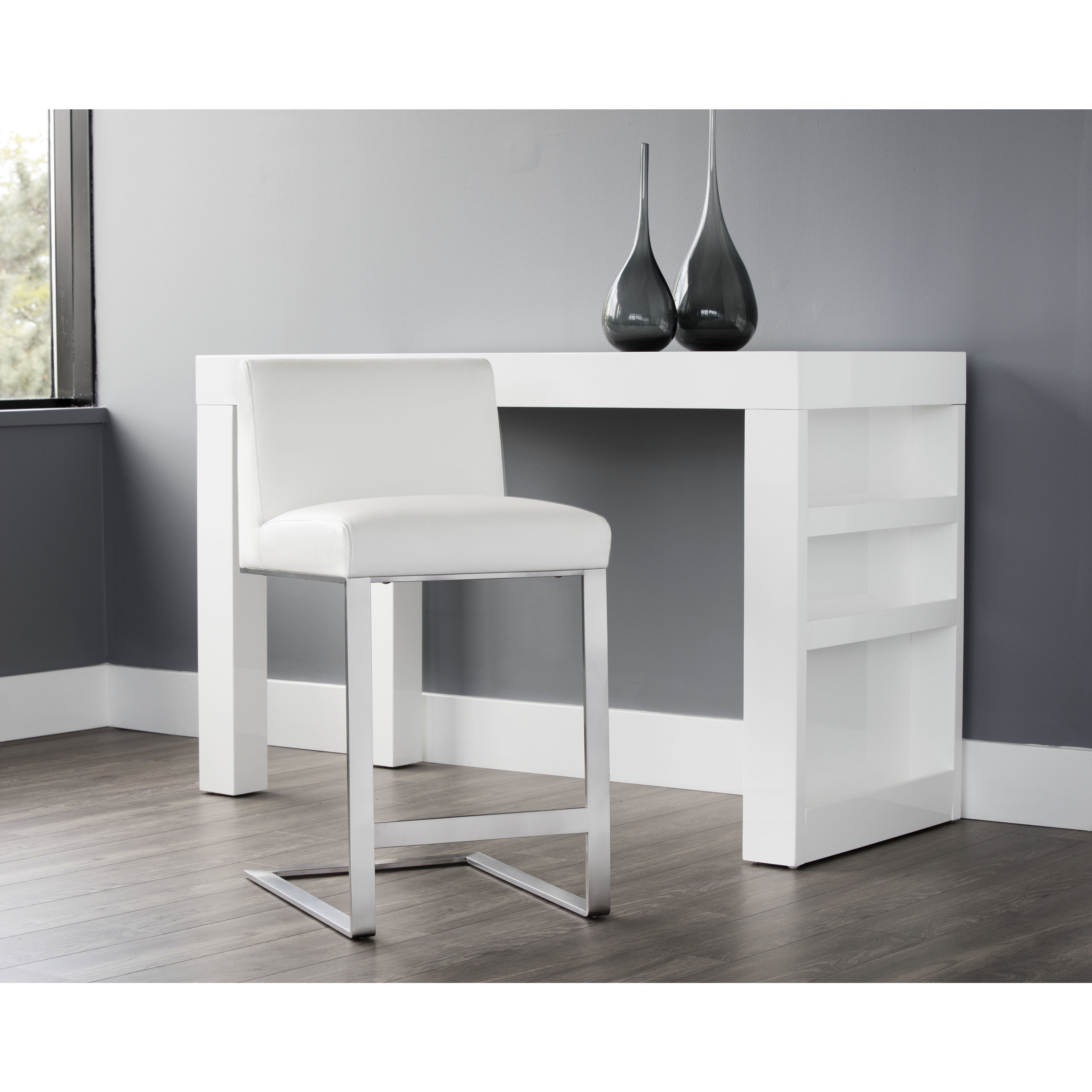 Dean 35.5 inch Stainless Steel / Cantina White Counter Stool